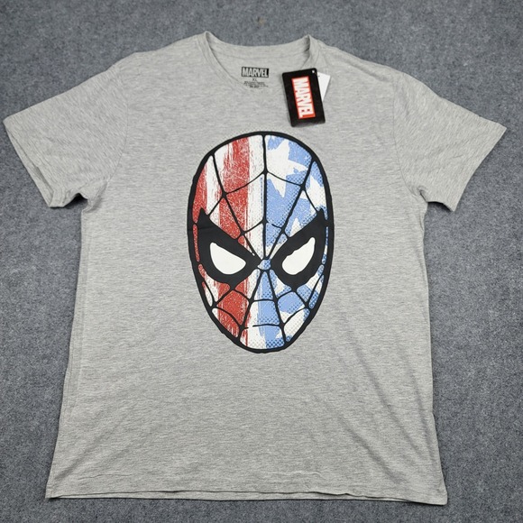 Marvel Other - Marvel Spider-Man American Flag Mask Graphic T-Shirt Grey Mens XL Red White Blue